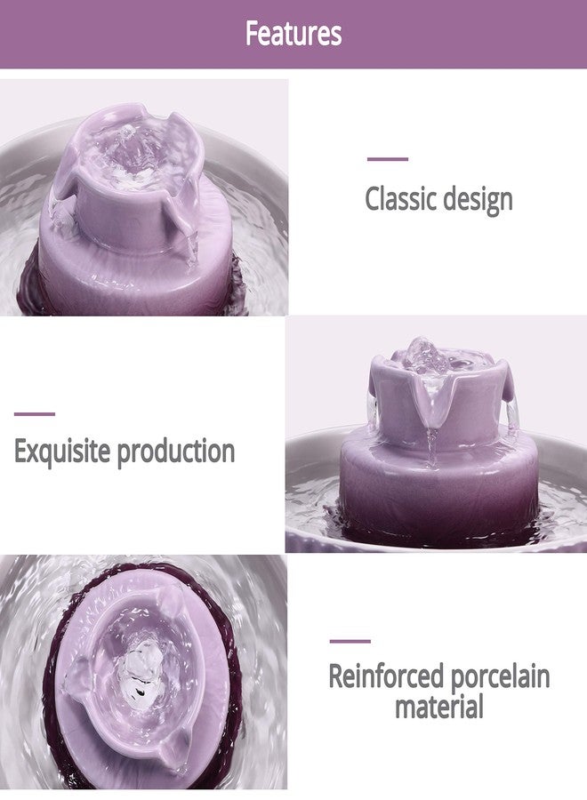 Wonder Creature Ceramic Cat Water Fountain, 2.1L/71oz Cupcake Cat Fountain for Dog and Cat Indoor, 2 Ultra Quiet Pumps(Purple) - Image 3