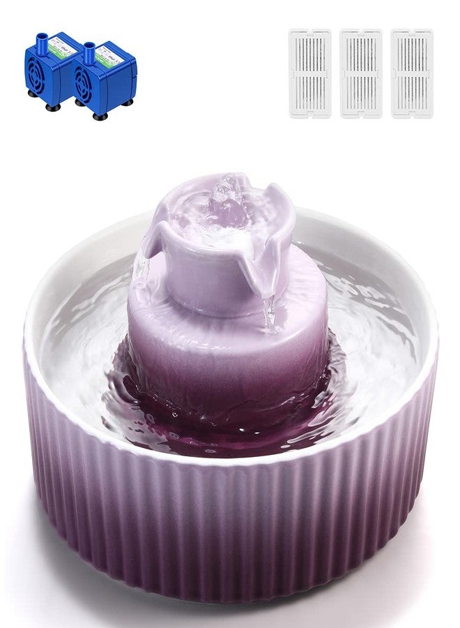 Wonder Creature Ceramic Cat Water Fountain, 2.1L/71oz Cupcake Cat Fountain for Dog and Cat Indoor, 2 Ultra Quiet Pumps(Purple) - Image 1