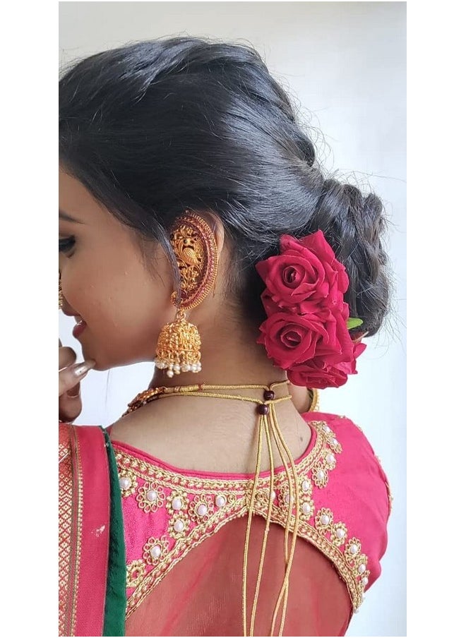 LYF5STAR - Artificial Bridal Dark Pink Rose Flower Veni Gajra Hair Juda For Women Floral Hair Bun Accessories Suitable For Traditional Indian Wedding/Marriage/Engagement - Image 1
