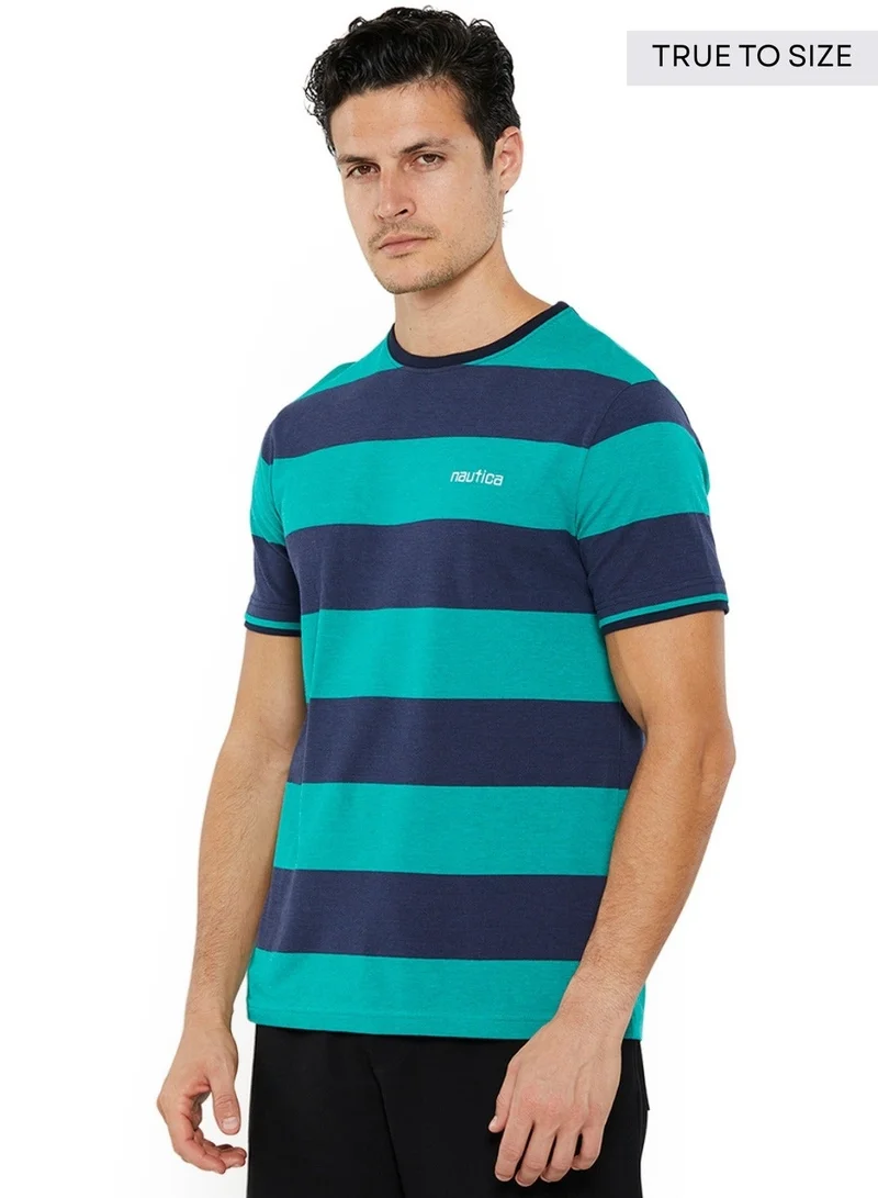 نوتيكا تيشيرت قطن ممتاز بياقة دائرية وقصة عادية وخطوط متباينة