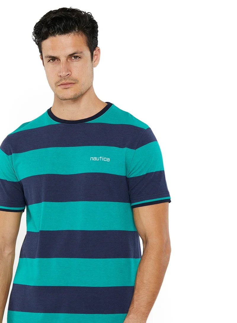 NAUTICA  Contrast Striped Regular Fit Premium Cotton Crew Neck T-shirt for Men | Best Price UAE