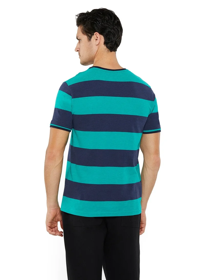 NAUTICA  Contrast Striped Regular Fit Premium Cotton Crew Neck T-shirt for Men | Best Price UAE