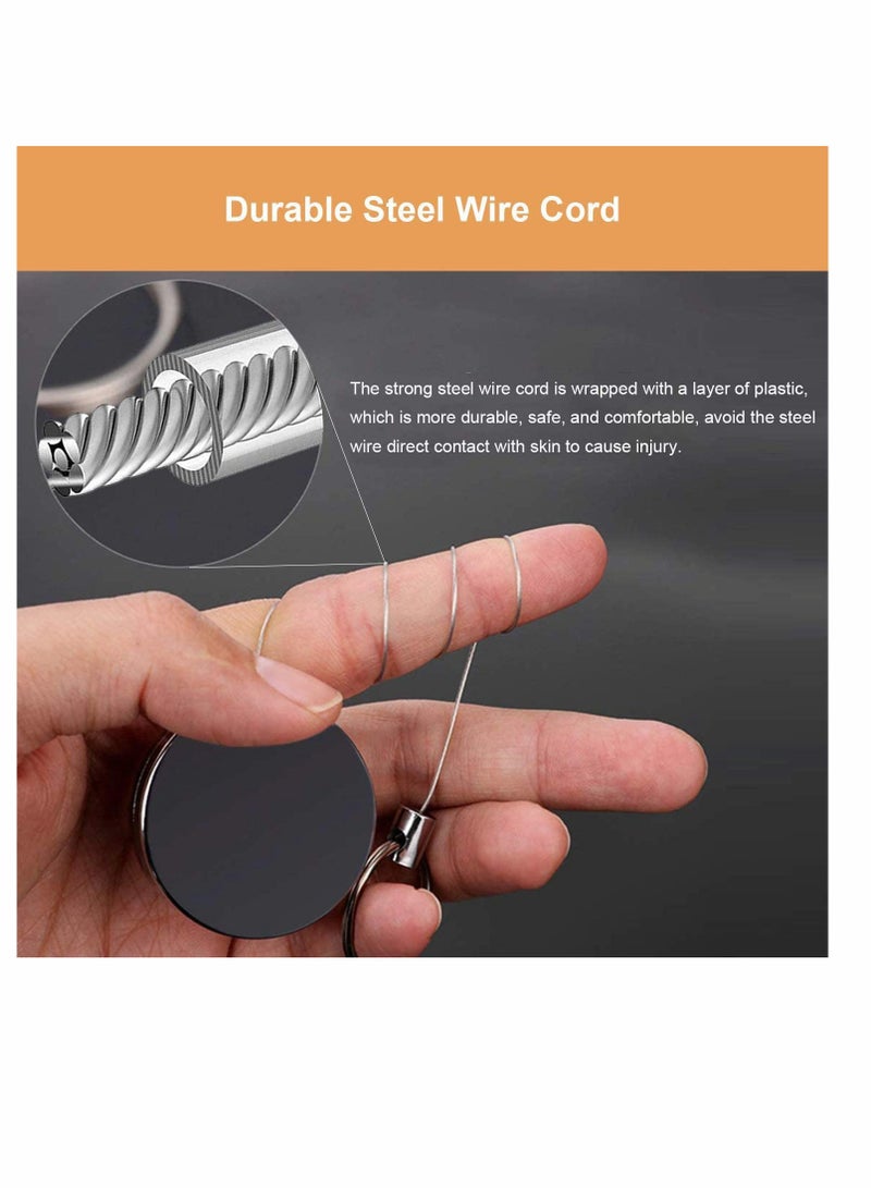 KASTWAVE Retractable Badge Holder Reel, DELFINO Durable Metal ID Badge Holder, Heavy Duty Retractable Keychain with Belt Clip and ID Card Holders, 27" Steel Wire Cord, 2 Pack - Image 3