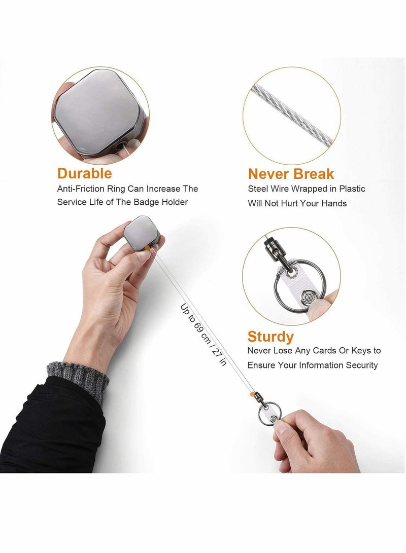 KASTWAVE Retractable Badge Holder Reel, DELFINO Durable Metal ID Badge Holder, Heavy Duty Retractable Keychain with Belt Clip and ID Card Holders, 27" Steel Wire Cord, 2 Pack - Image 4