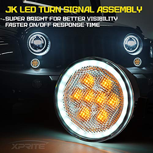 Xprite LED Turn Signal Lights with White Halo, Plug & Play Front Grille Parking Lights Compatible with 2007-2018 Jeep Wrangler JK JKU,Clear Lens - Image 2