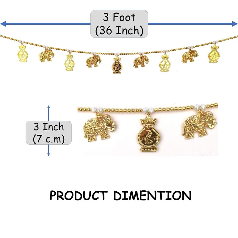 CREYENTES Toran for Door Entrance Latest Golden Elephant with Shubh Labh Ganesh Kalash ToranBandanwar Wall Hanging for Main Entrance Festival Decoration Toran Small Kalash_Elephant_Toran - Image 2