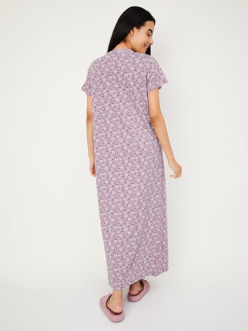 Max Women's Cotton Casual Maxi Night Gown(Gionkg01_Pink_Xs, Small - Image 2