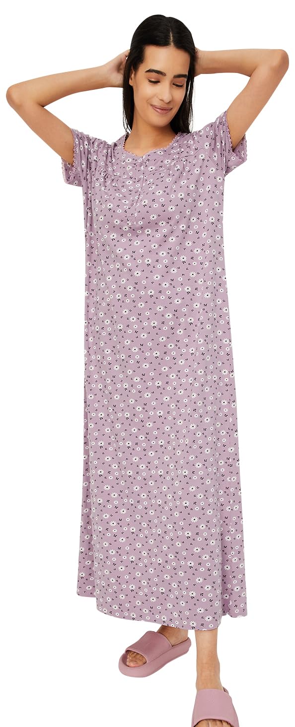 Max Women's Cotton Casual Maxi Night Gown(Gionkg01_Pink_Xs, Small - Image 1