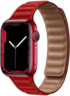 Magnetic Compatible with Apple Watch Bands 41mm 40mm Sport Adjustable Leather Strap with Magnetic Closure System for iWatch Series 8/7/SE/6/5/4/3/2/1 (Red)