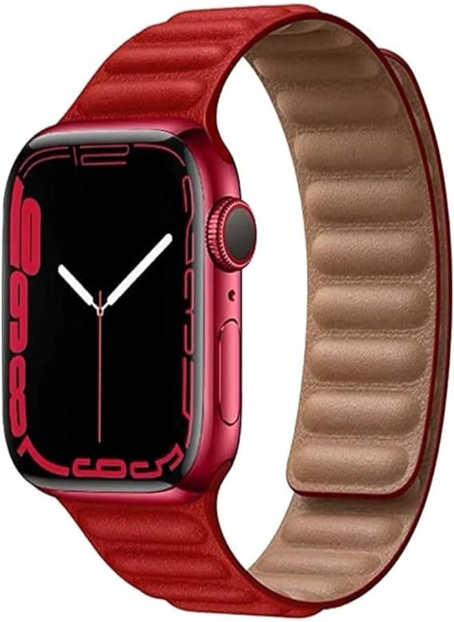 Generic - Magnetic Compatible with Apple Watch Bands 41mm 40mm Sport Adjustable Leather Strap with Magnetic Closure System for iWatch Series 8/7/SE/6/5/4/3/2/1 (Red) - Image 1