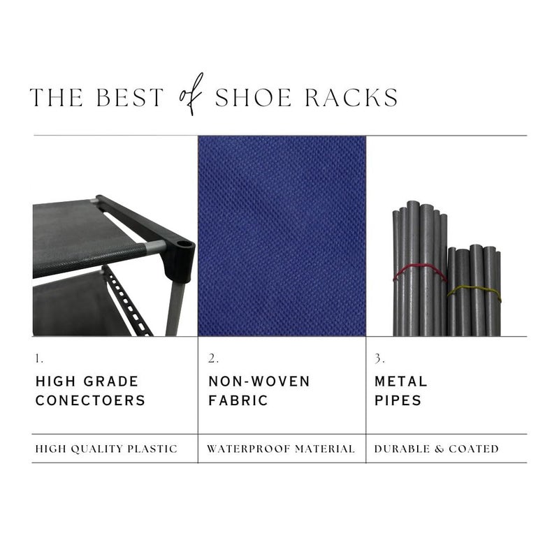 PHILOSHOP PHILOSHOP Multipurpose Collapsible Shoe Rack 9 Layer NonWoven Fabric Strong PVC Pipes with Cover dark blue - Image 2