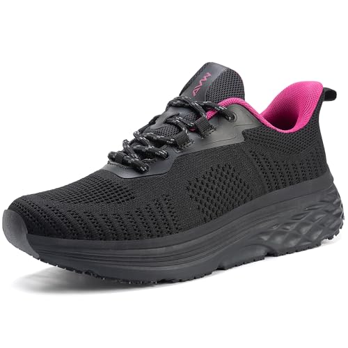 AVW Womens Non Slip Work Shoes Water Resistant Walking Sneakers Food Service Chef Kitchen Shoes BlackRose - Image 1