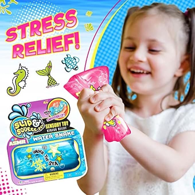 Ja-Ru Magic Glitter Water Snake Fidget Toy 5" (1 Pack for Boy) - Anxiety Stress Toys Slippery Tricky Wiggler Slippery Worm Tube Squishy Sensory Fidget Toy Water Snake Toy Party Favor Ball. Boy-5559-1B - Image 5