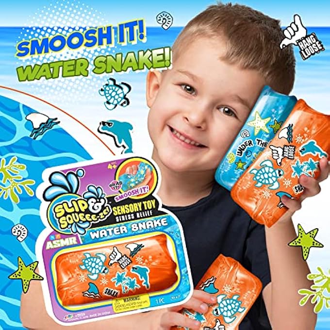 Ja-Ru Magic Glitter Water Snake Fidget Toy 5" (1 Pack for Boy) - Anxiety Stress Toys Slippery Tricky Wiggler Slippery Worm Tube Squishy Sensory Fidget Toy Water Snake Toy Party Favor Ball. Boy-5559-1B - Image 2