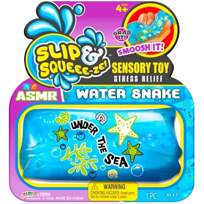 Ja-Ru Magic Glitter Water Snake Fidget Toy 5" (1 Pack for Boy) - Anxiety Stress Toys Slippery Tricky Wiggler Slippery Worm Tube Squishy Sensory Fidget Toy Water Snake Toy Party Favor Ball. Boy-5559-1B - Image 1