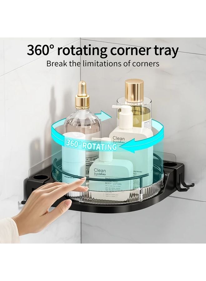 Black Single Layer Rotating Corner Storage Rack No Drill Wall Mounted Organizer for Bathroom Kitchen - Image 1