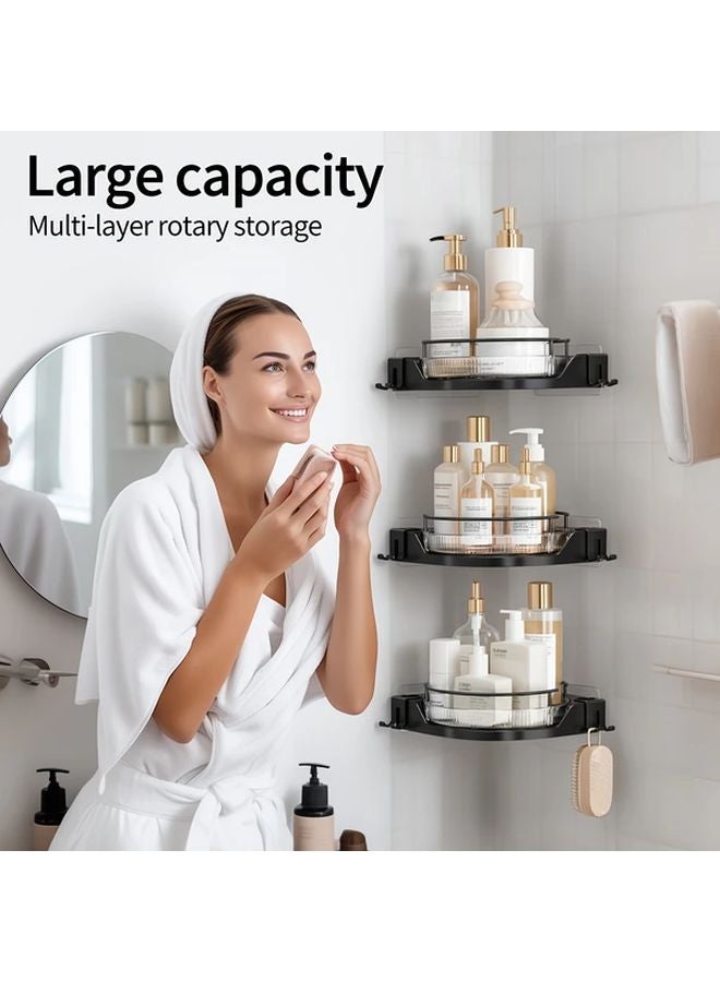 Black Single Layer Rotating Corner Storage Rack No Drill Wall Mounted Organizer for Bathroom Kitchen - Image 3