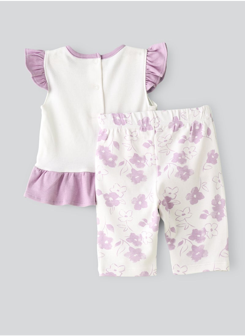 Tiny Hug Girls' Ruffled Sleeve Peplum Top and Floral Leggings Set  - Image 2