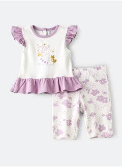 Tiny Hug Girls' Ruffled Sleeve Peplum Top and Floral Leggings Set  - Image 1