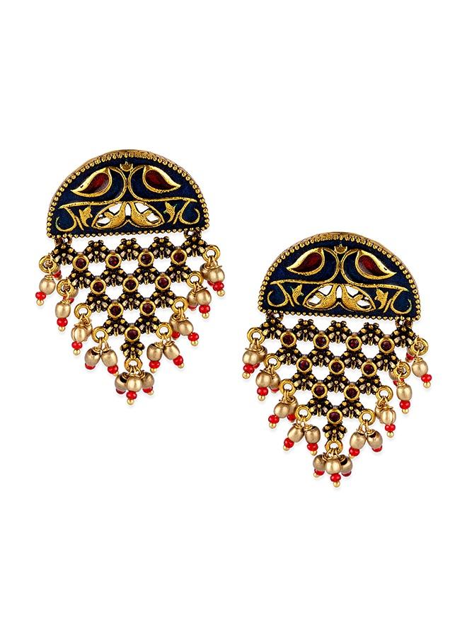 VOYLLA Arabian Nights Antique Oxidized Half Moon Golden Brass Earrings - Image 2