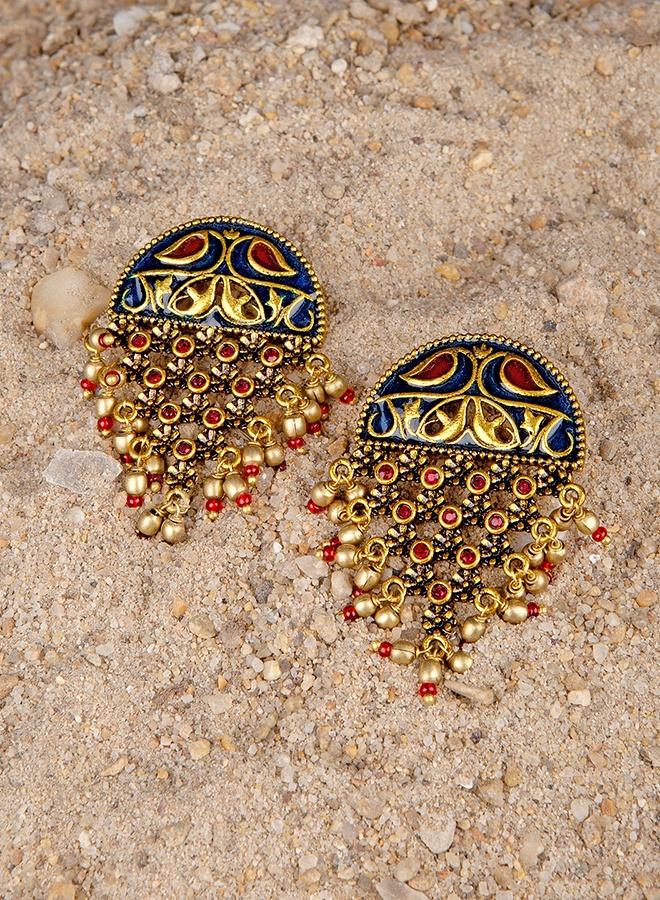 VOYLLA Arabian Nights Antique Oxidized Half Moon Golden Brass Earrings - Image 1