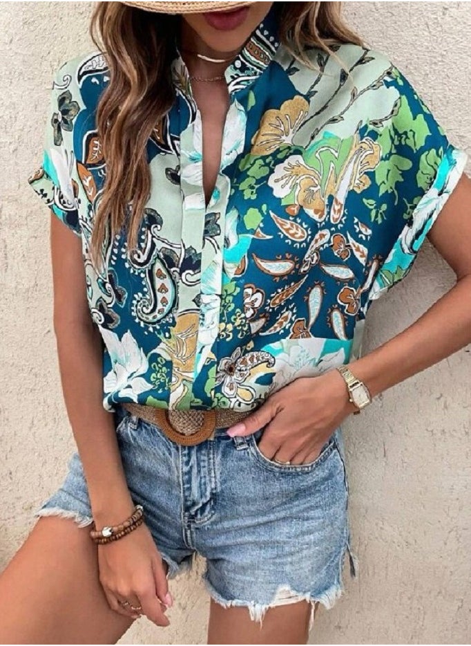 SoBe V Neck Bat Sleeve Moskrepe Blouse.Made inTurkiye  - Image 1