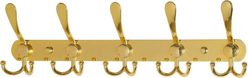 Dseap Simple multi-feature universal build Coat Rack Wall Mounted - 5 Tri Hooks, Heavy Duty, Stainless Steel, Metal Coat Hook Rail for Coat Hat Towel Purse Robes Mudroom Bathroom Entryway,Gold All preference matching build - Image 1
