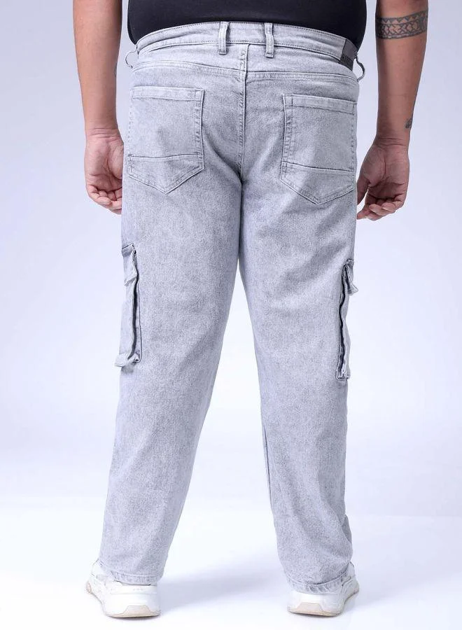 HARDSODA Men Plus Size Baggy Fit Solid Mid-Rise Stretchable Cargo Denims
