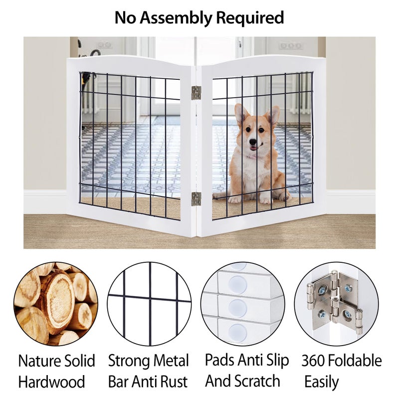 LZRS 2-Panel Freestanding Foldable Wood Dog Gate â€“ Solid Wood & Steel Wire, Chew-Resistant Pet Barrier for Indoor Use, Ideal for Small to Medium Dogs, White - Image 3