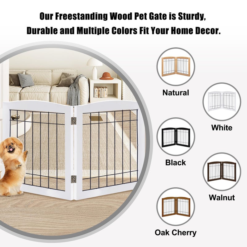 LZRS 2-Panel Freestanding Foldable Wood Dog Gate â€“ Solid Wood & Steel Wire, Chew-Resistant Pet Barrier for Indoor Use, Ideal for Small to Medium Dogs, White - Image 4