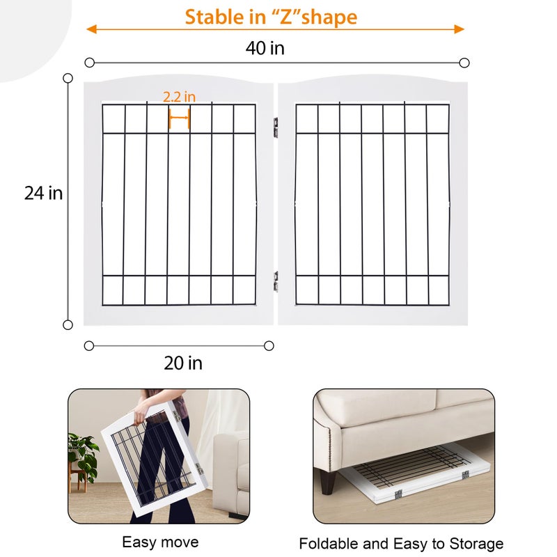 LZRS 2-Panel Freestanding Foldable Wood Dog Gate â€“ Solid Wood & Steel Wire, Chew-Resistant Pet Barrier for Indoor Use, Ideal for Small to Medium Dogs, White - Image 5