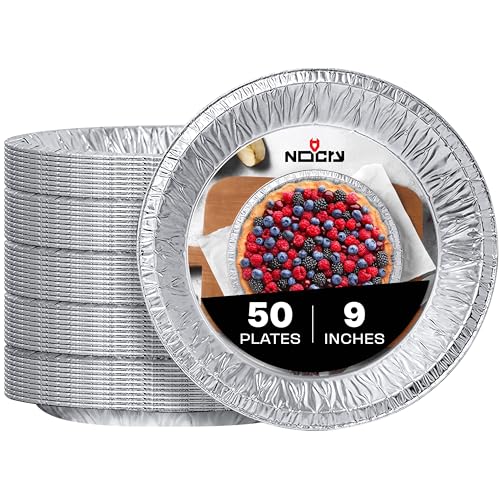 NoCry Premium Disposable Pie Pans (50 Pack) — 9 Inch Foil Aluminum Tins with Full Curl Lip for Baking Delicious Tarts or Crispy Pastry Crusts — Lightweight Yet Sturdy — Even Heat Distribution - Image 1