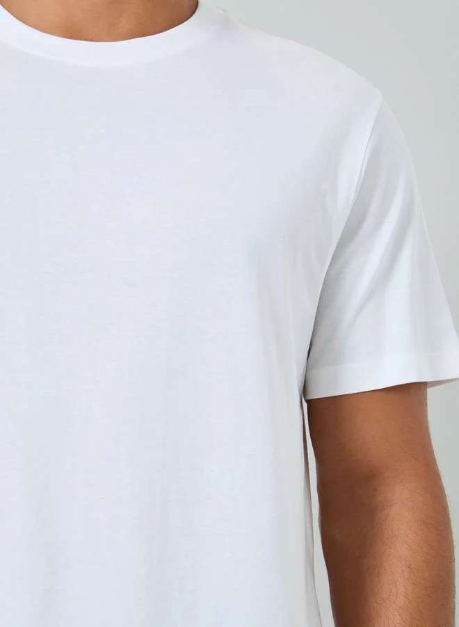 Styli  Men White Crew Neck Regular Fit T-Shirt for Men | Best Price UAE