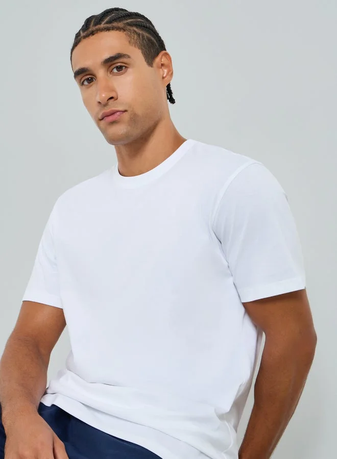 Styli  Men White Crew Neck Regular Fit T-Shirt for Men | Best Price UAE