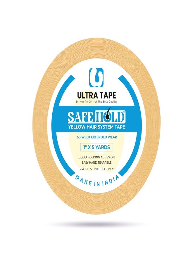 SAFEHOLD Hair Patch Yellow Tape| Hair Wig Tape| Ultra Hold Tape | Double-sided Hair Patch| Cotton-Cloth | Waterproof | Maximum Hold upto 2 weeks_Yellow_1 inch_5 Yards - Image 1
