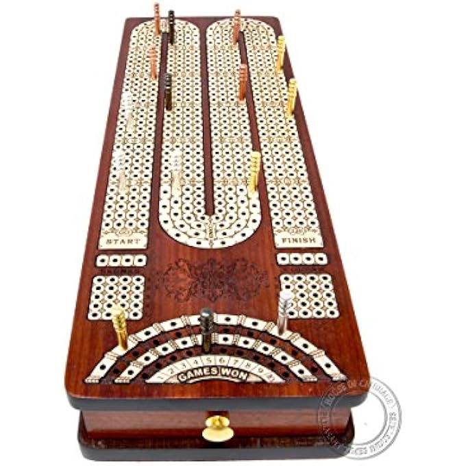 House of Cribbage Continuous Cribbage Board BloodwoodMaple and Side Pull Drawers  4 Tracks with Place to Mark Won Games - Image 5