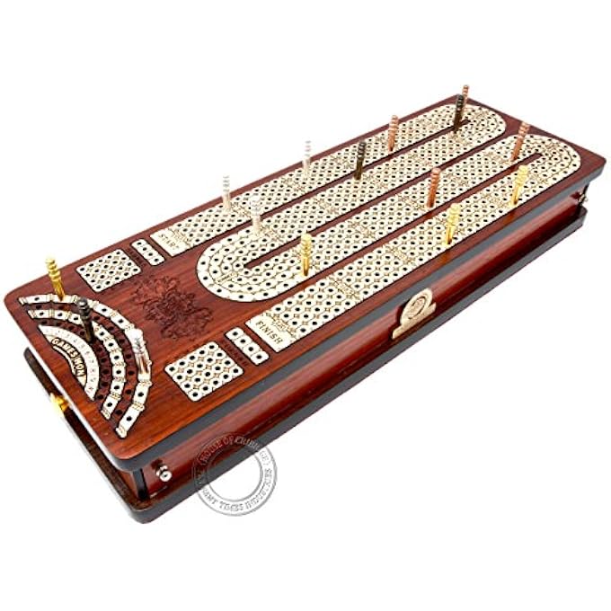 House of Cribbage Continuous Cribbage Board BloodwoodMaple and Side Pull Drawers  4 Tracks with Place to Mark Won Games - Image 4