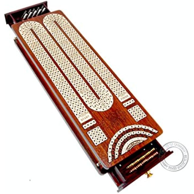 House of Cribbage Continuous Cribbage Board BloodwoodMaple and Side Pull Drawers  4 Tracks with Place to Mark Won Games - Image 1