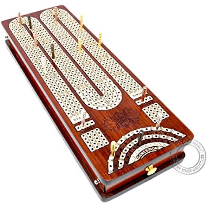 House of Cribbage Continuous Cribbage Board BloodwoodMaple and Side Pull Drawers  4 Tracks with Place to Mark Won Games - Image 3