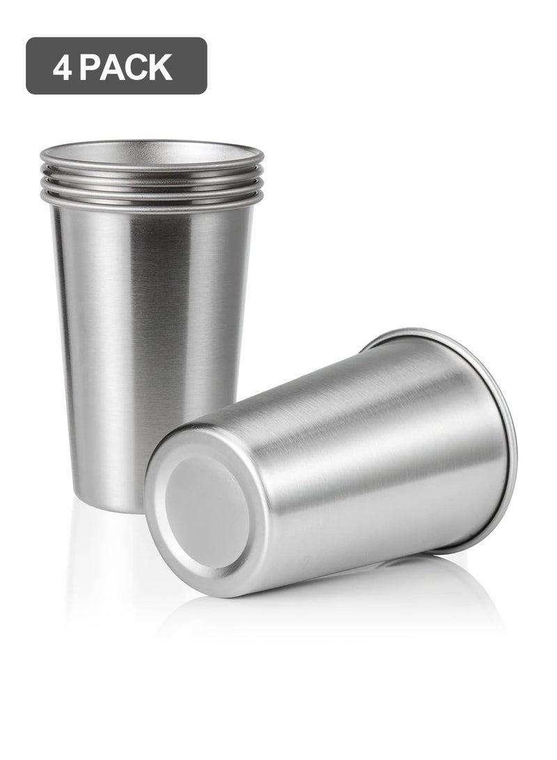 LOOPITYS Stainless Steel Cup 4 Pack 16oz Drinking Cup,Stainless Steel Pint Cups Shatterproof Cup Tumblers Unbreakable Metal Drinking,for Bar, Home, Restaurant water, coffee, beverages, milk and tea - Image 1