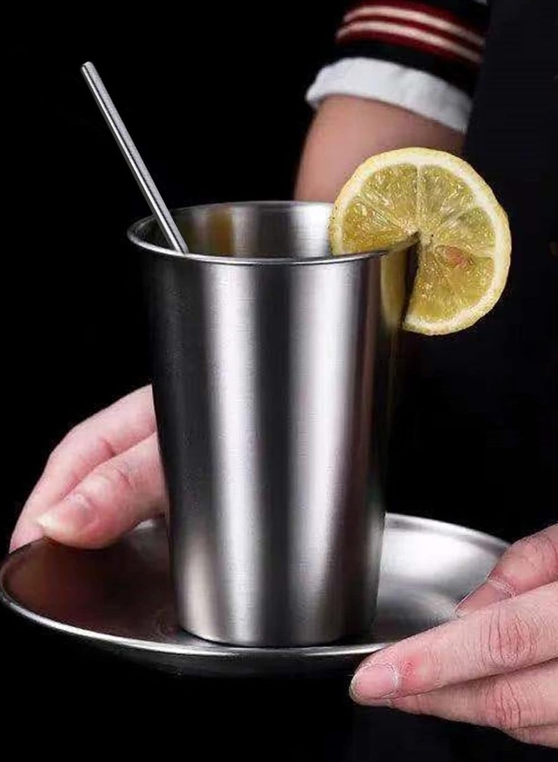 LOOPITYS Stainless Steel Cup 4 Pack 16oz Drinking Cup,Stainless Steel Pint Cups Shatterproof Cup Tumblers Unbreakable Metal Drinking,for Bar, Home, Restaurant water, coffee, beverages, milk and tea - Image 5