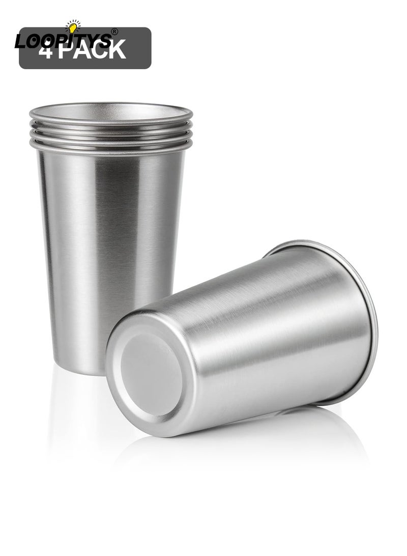 LOOPITYS Stainless Steel Cup 4 Pack 16oz Drinking Cup,Stainless Steel Pint Cups Shatterproof Cup Tumblers Unbreakable Metal Drinking,for Bar, Home, Restaurant water, coffee, beverages, milk and tea - Image 1
