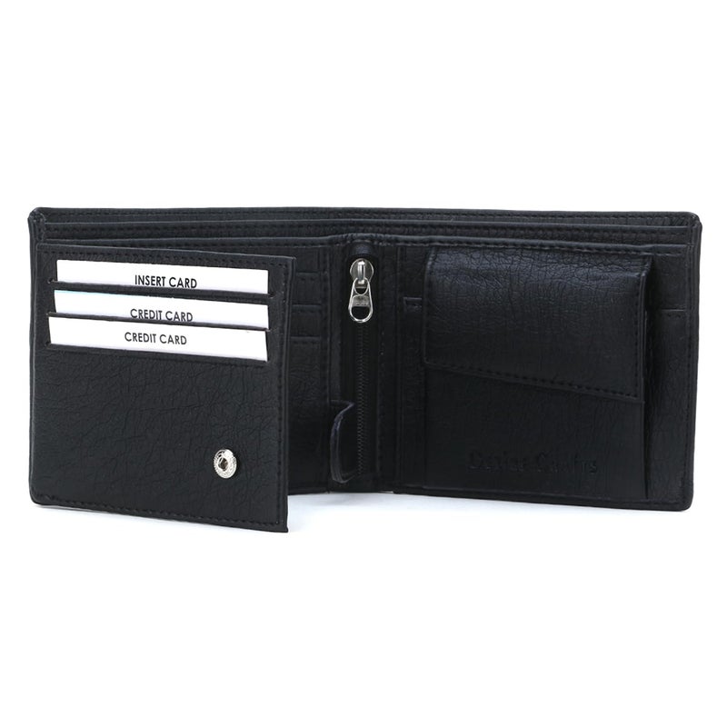 Dezire Crafts PU Leather Wallet for Men | Slim & Stylish | 3 Card Pockets, 1 Zipper Pocket, 1 Coin Pocket, 1 Currency Compartment, 2 Hidden Pockets (Black) - Image 2