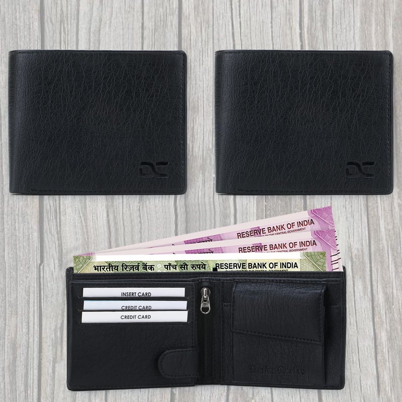 Dezire Crafts PU Leather Wallet for Men | Slim & Stylish | 3 Card Pockets, 1 Zipper Pocket, 1 Coin Pocket, 1 Currency Compartment, 2 Hidden Pockets (Black) - Image 4