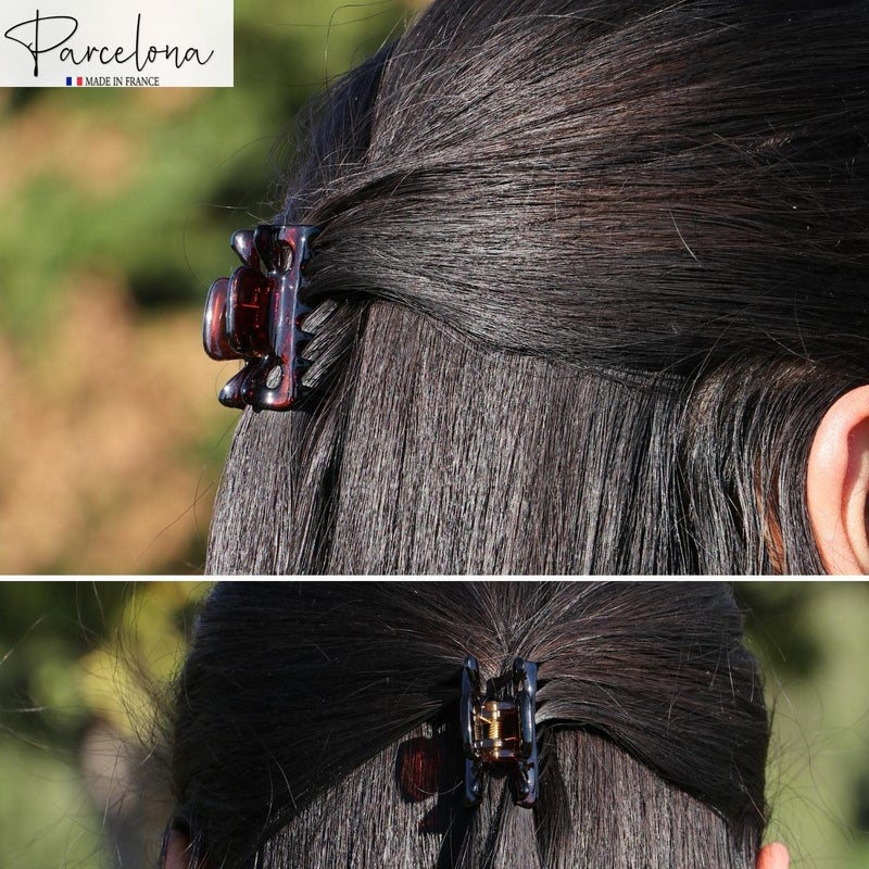 Parcelona French Classic Very Small 1 1/2" Claw Clips with Tight Spring Set of 3 Girls Hair Jaw Claw Clips Durable Styling Women Hair Accessories, Made in France (Tortoise Shell Brown) - Image 2