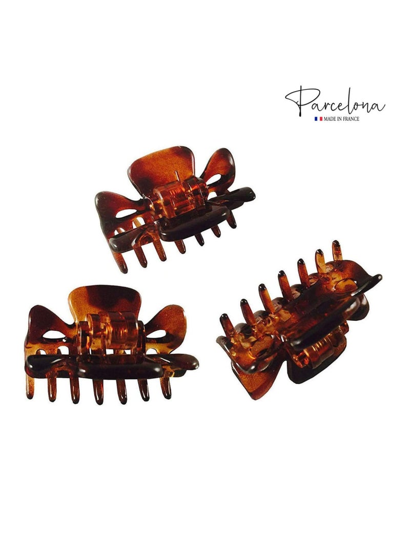 Parcelona Parcelona French Classic Very Small 1 1/2" Claw Clips with Tight Spring Set of 3 Girls Hair Jaw Claw Clips Durable Styling Women Hair Accessories, Made in France (Tortoise Shell Brown) - Image 2
