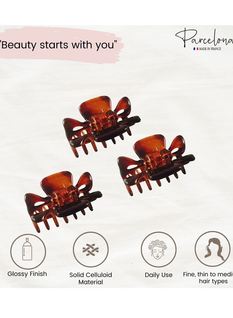 Parcelona Parcelona French Classic Very Small 1 1/2" Claw Clips with Tight Spring Set of 3 Girls Hair Jaw Claw Clips Durable Styling Women Hair Accessories, Made in France (Tortoise Shell Brown) - Image 4