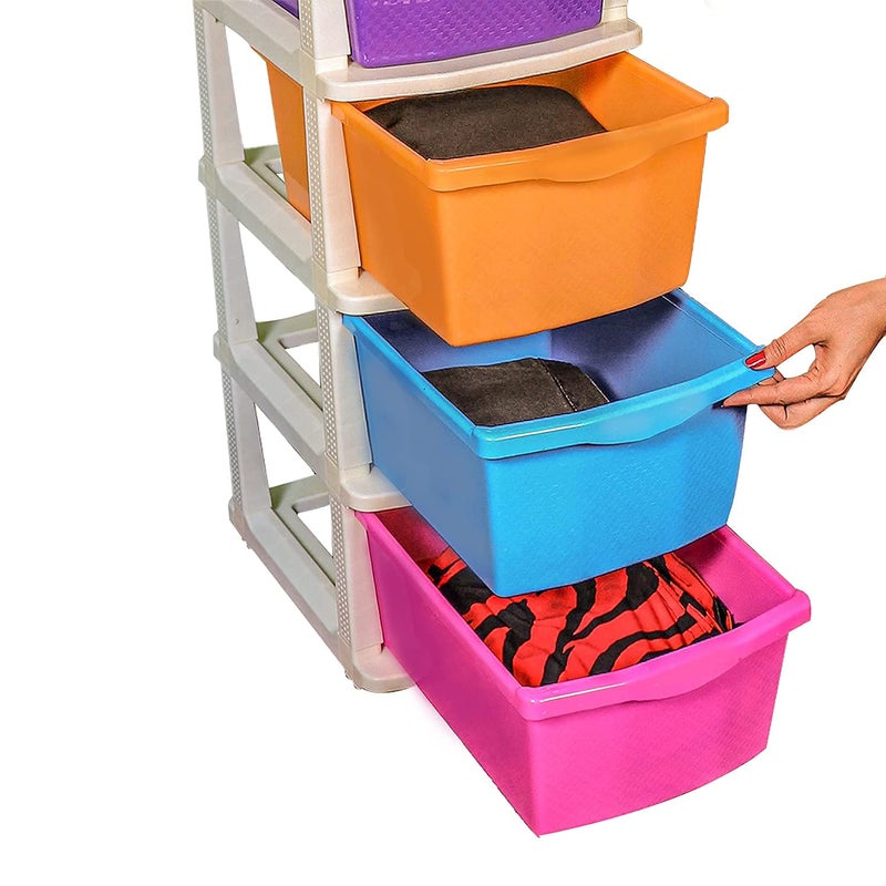 Nikrim3 Layer Plastic Modular Basket Drawer Chest Storage Rack System Large Stomo Multi Purpose chest of Trolley Foldable drawers AntiSlip Shoes organizers Box Multicolour layer drawer 3 Layer - Image 5