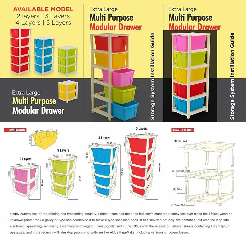 Nikrim3 Layer Plastic Modular Basket Drawer Chest Storage Rack System Large Stomo Multi Purpose chest of Trolley Foldable drawers AntiSlip Shoes organizers Box Multicolour layer drawer 3 Layer - Image 2