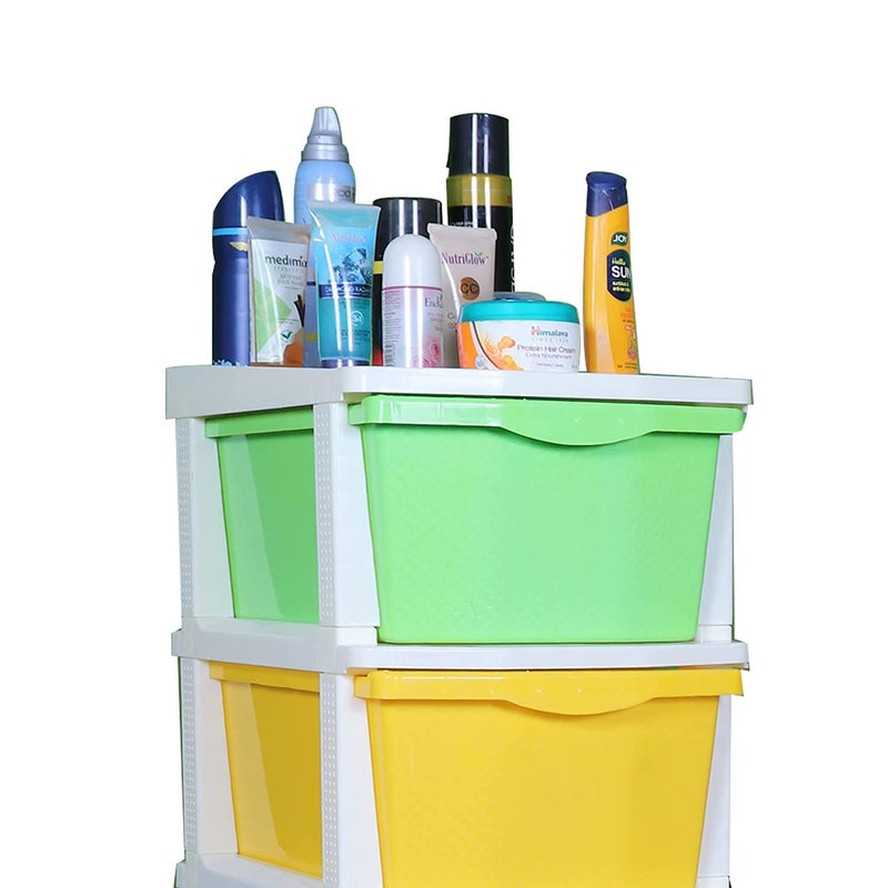 Nikrim3 Layer Plastic Modular Basket Drawer Chest Storage Rack System Large Stomo Multi Purpose chest of Trolley Foldable drawers AntiSlip Shoes organizers Box Multicolour layer drawer 3 Layer - Image 4